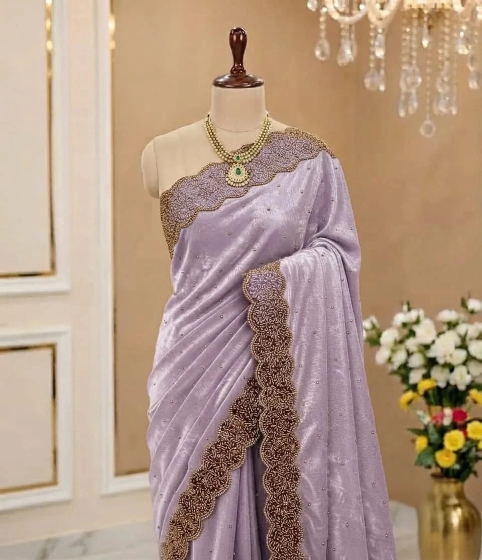 Teal Blue Fancy Stonework Designer Saree